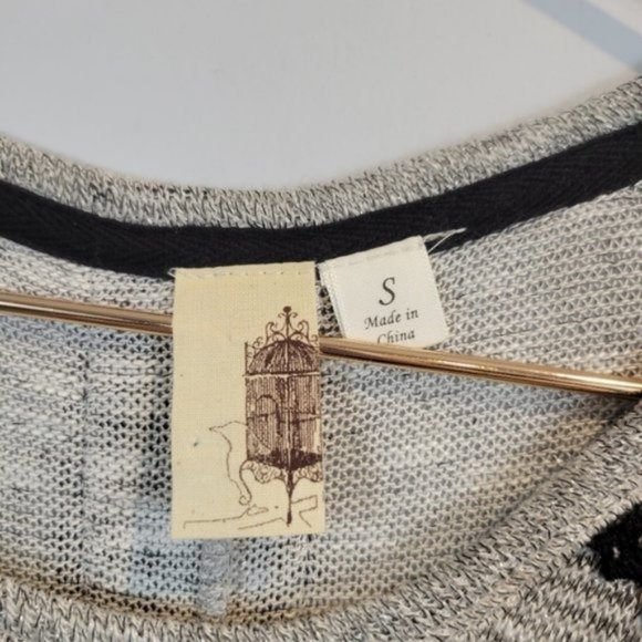 Francesca's Bird Cage Grey Metalic Striped Long Sleeve Knit Top - Picture 6 of 8